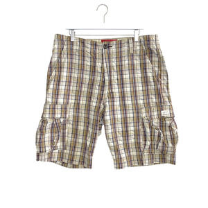 Levi's Cargo Shorts 36 Men's Beige Plaid Workwear Fishing Hiking Cotton